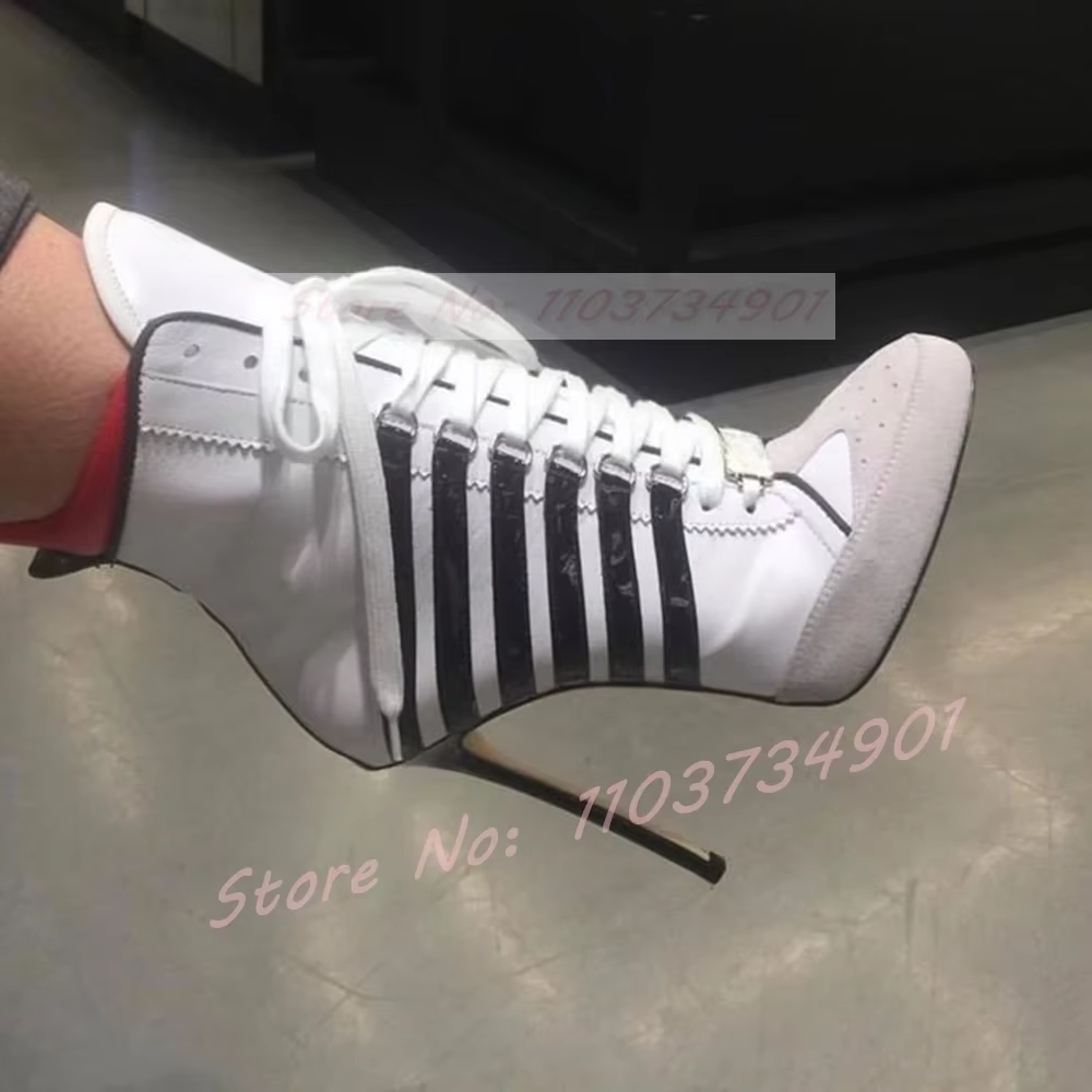 Baskets montantes blanches à talons hauts pour femmes