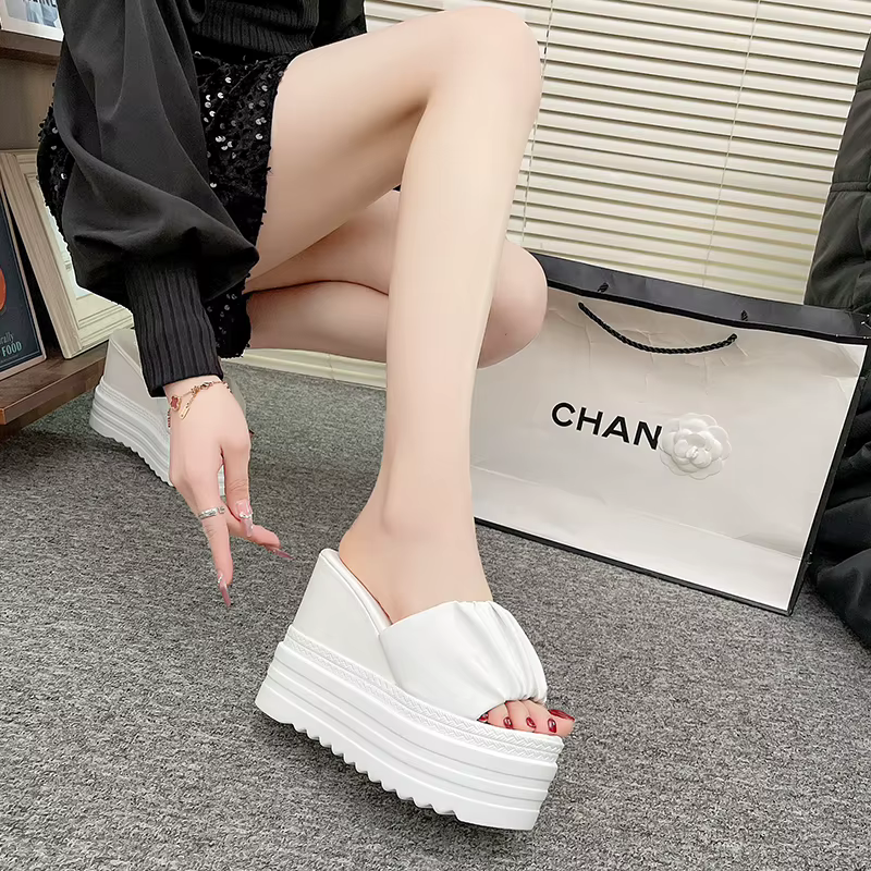 12CM pantoufles chaussures décontractées augmenté plate-forme interne diapositives cale femmes talons de luxe doux haut
