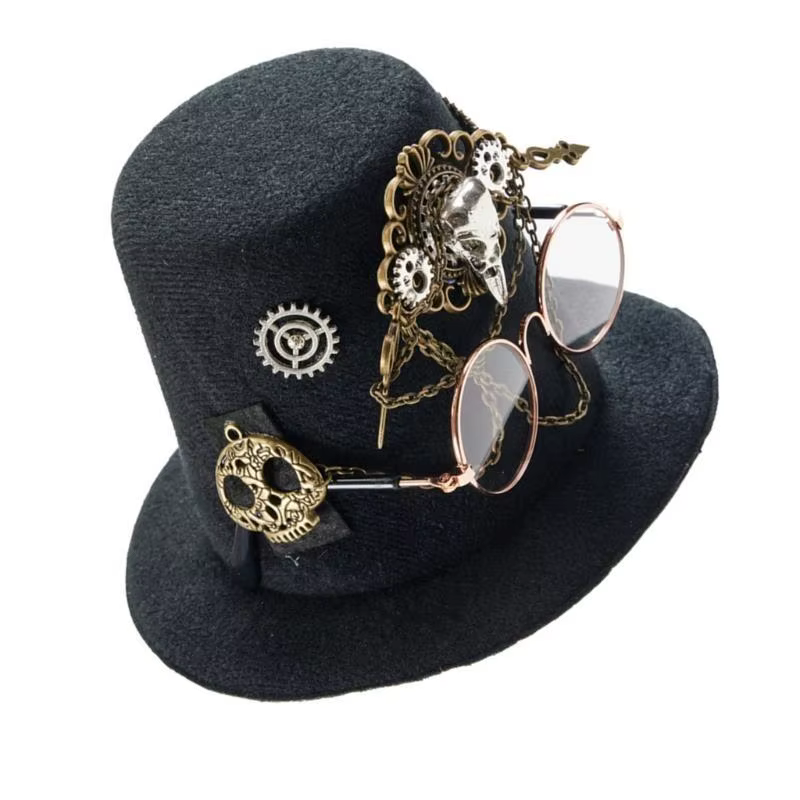 Chapeau Fedoras gothique 39BB, équipement Steampunk, Costume jeu rôle pour hommes femmes, haut-de-forme