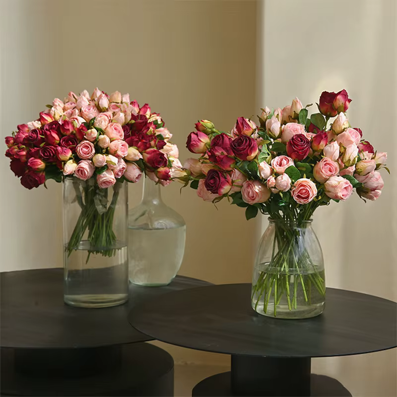 Fleurs de rose pour bouquet de mariée, 2 têtes, bord rôti, mariage, salon, vase de table, accessoires de décoration intérieure, cadeau de la Saint-Valentin