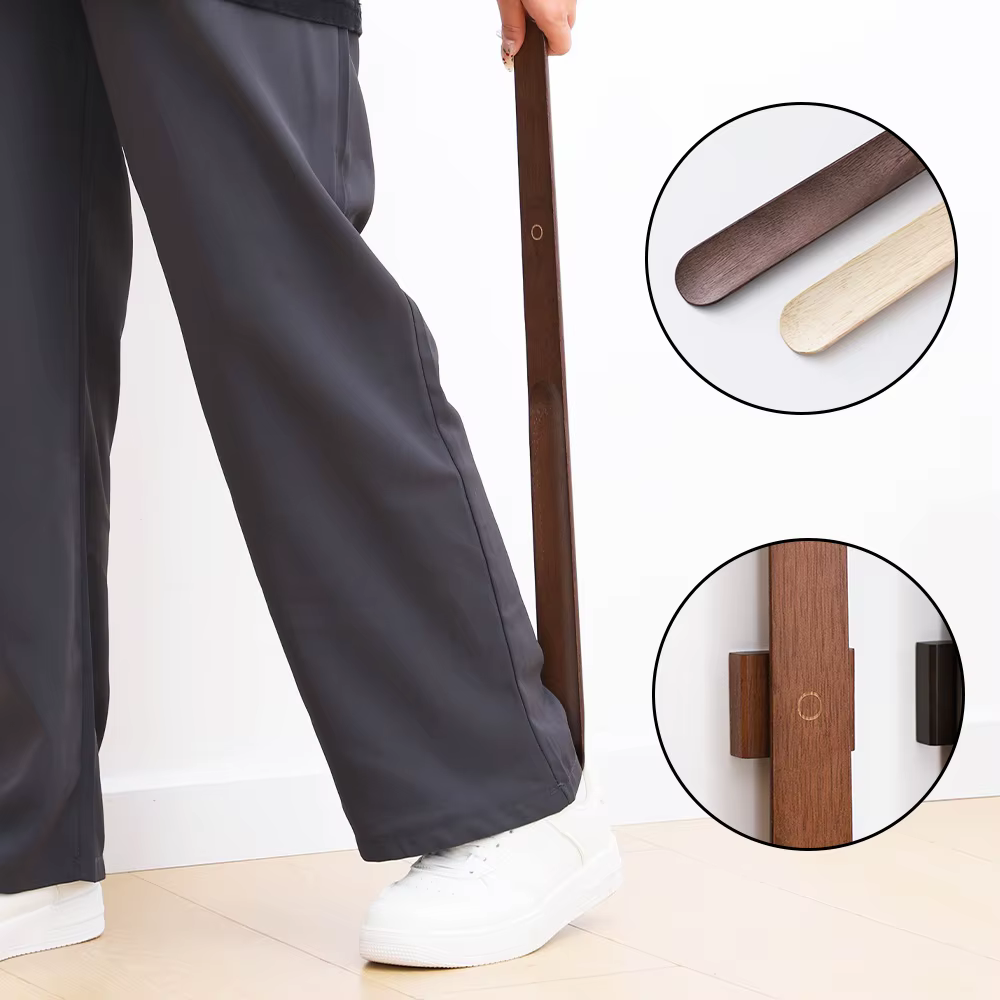 Klaxon à chaussures à manche long en bois de hêtre de qualité supérieure de 55 cm – Base magnétique sans courbure pour