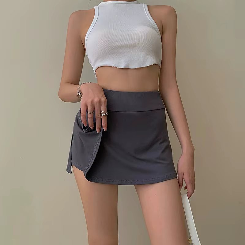 Jupe de Tennis pour femmes, taille haute, Sexy, sac serré aux hanches, jupe courte de sport d'été, jupe trapèze fendue, Mini jupe Y2K