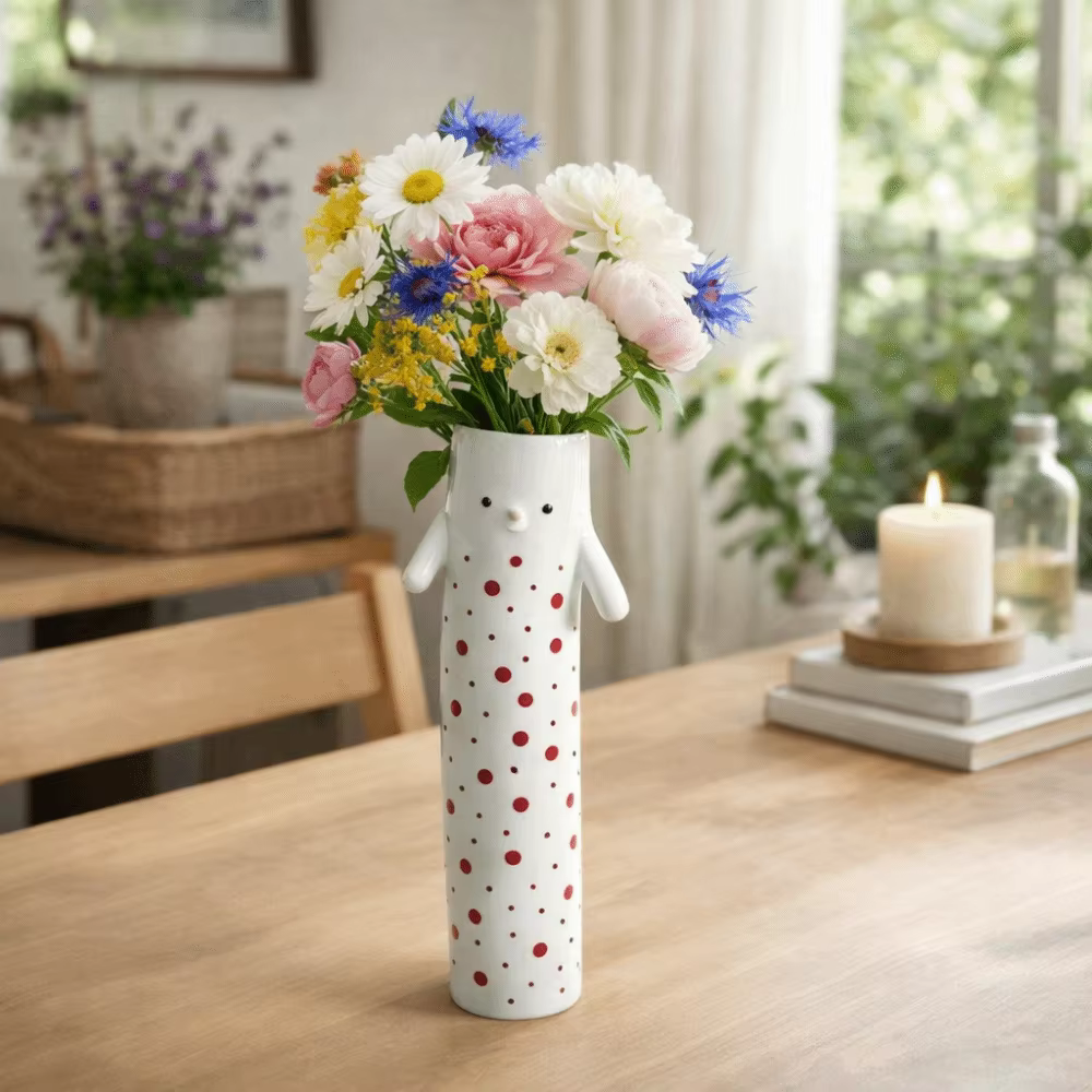 Porte-fleurs en résine peinte de style bohème, vase floral unique et amusant, forme cylindrique, pot de plante fait à la main, ornement de décoration pour la maison