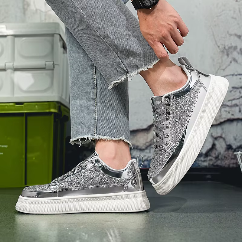 Baskets à paillettes argentées pour hommes