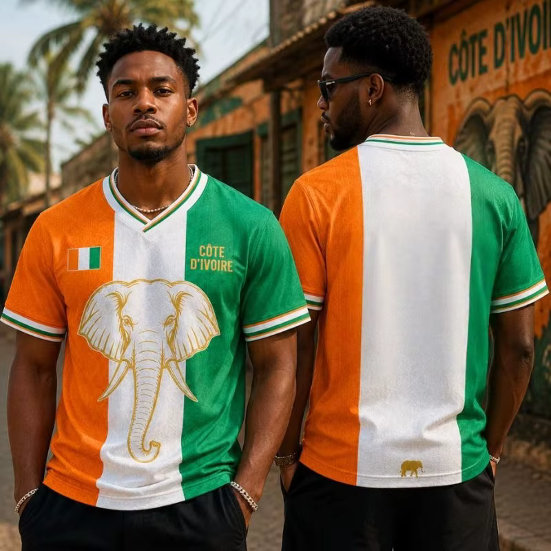 T-shirt de sport respirant style Côte d'Ivoire été 2026, coupe ample athlétique à manches courtes pour adulte et enfant, idéal pour la gym et les loisirs