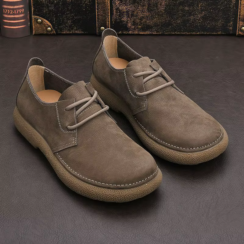 Chaussures décontractées vintage en daim pour hommes - Mocassins à enfiler avec semelle en caoutchouc souple