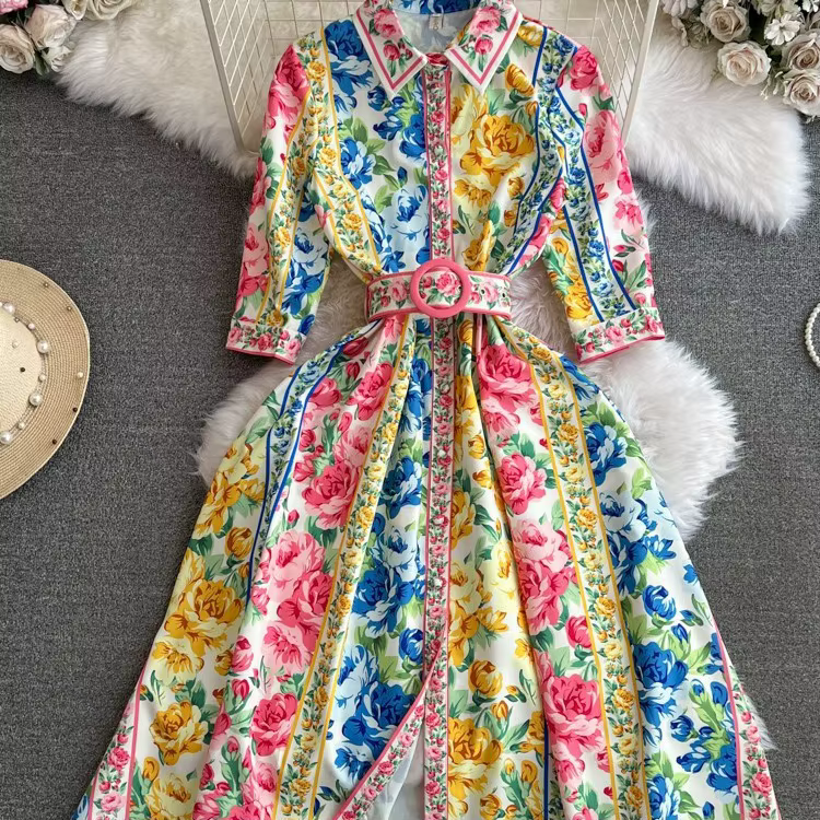 Robe de Soirée de Style Bohème pour Femme, à Manches Courtes, à Revers, Imprimé Floral, Élégante, Slim, Ligne A, Midi, Printemps Été