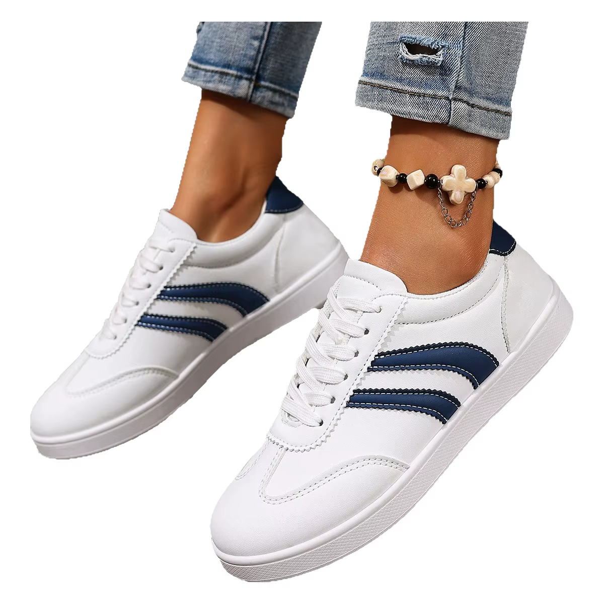 Baskets plates en cuir souple pour femme