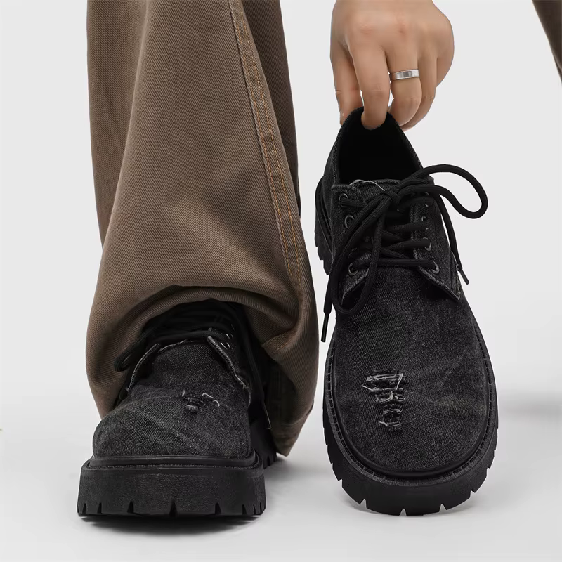 Chaussures Derby en jean déchiré pour hommes