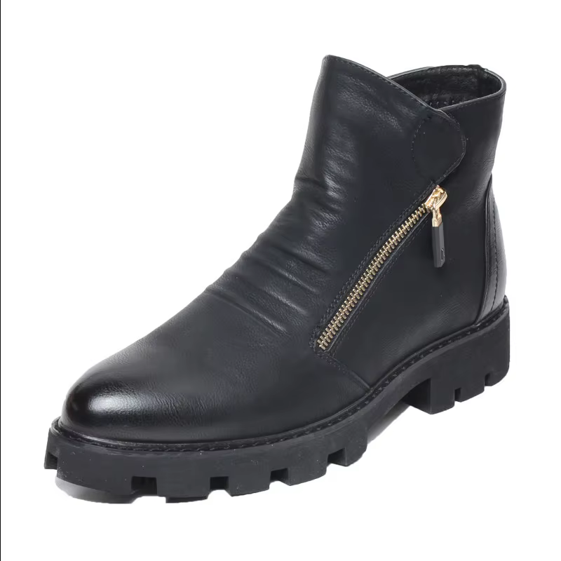 Nouvelle mode hommes plate-forme bottes noir en cuir véritable chaussures en plein air chaud coton hiver neige botte cheville botas de homens sapatos