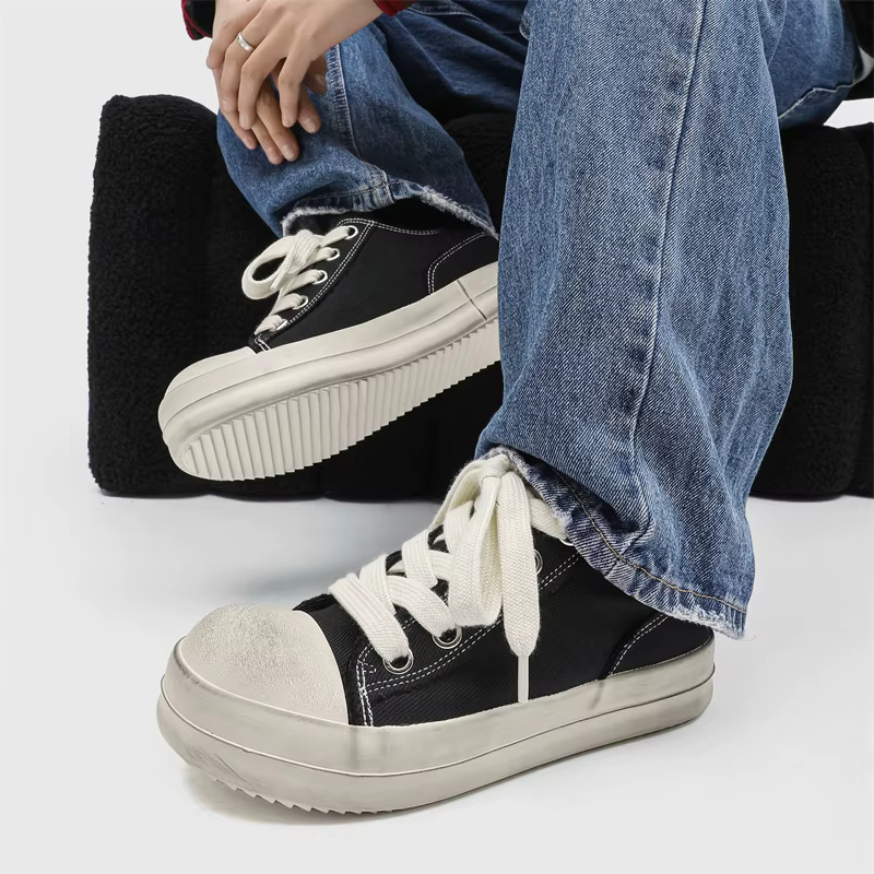2025New hommes toile fond épais baskets mode à lacets décontracté jeunesse chaussures léger en plein air confortable plat concepteur chaussure de marche