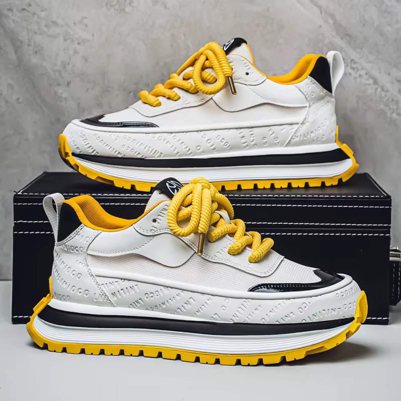 2025 nouveaux hommes plate-forme maille baskets semelle épaisse élévatant coupe basse bicolore respirant sport décontracté Streetwear chaussures à la mode