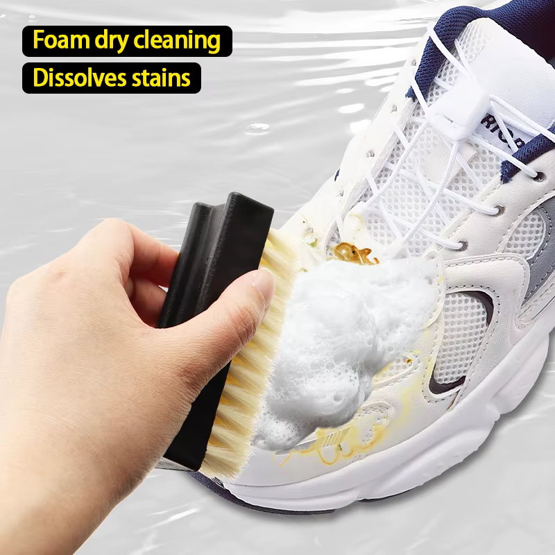 Kit de nettoyage à sec 150 ml pour chaussures blanches – Nettoyant moussant sans eau pour baskets avec brosse et