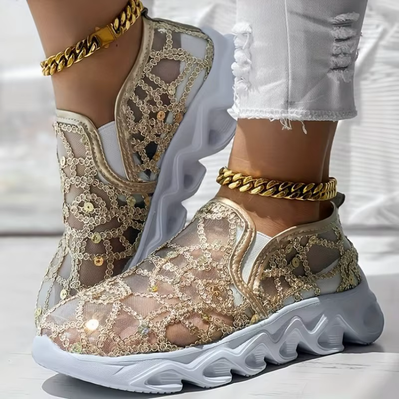 Chaussures de sport en maille à paillettes pour femmes