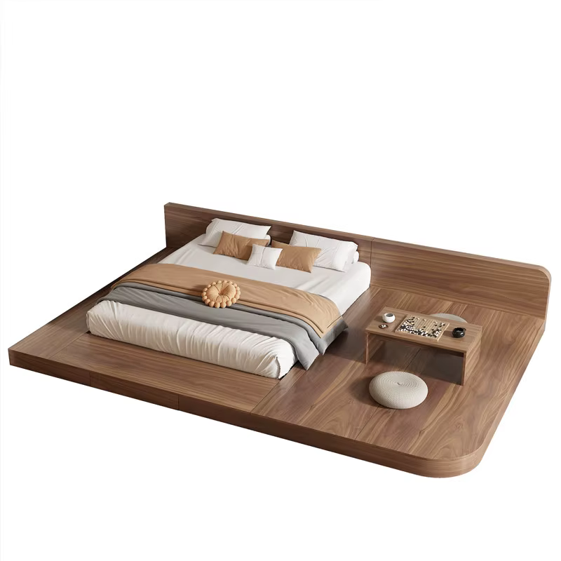 Lit king-size de style japonais, lit bas tatami, lit double avec sommier intégré, lit bas au sol personnalisable en bois massif