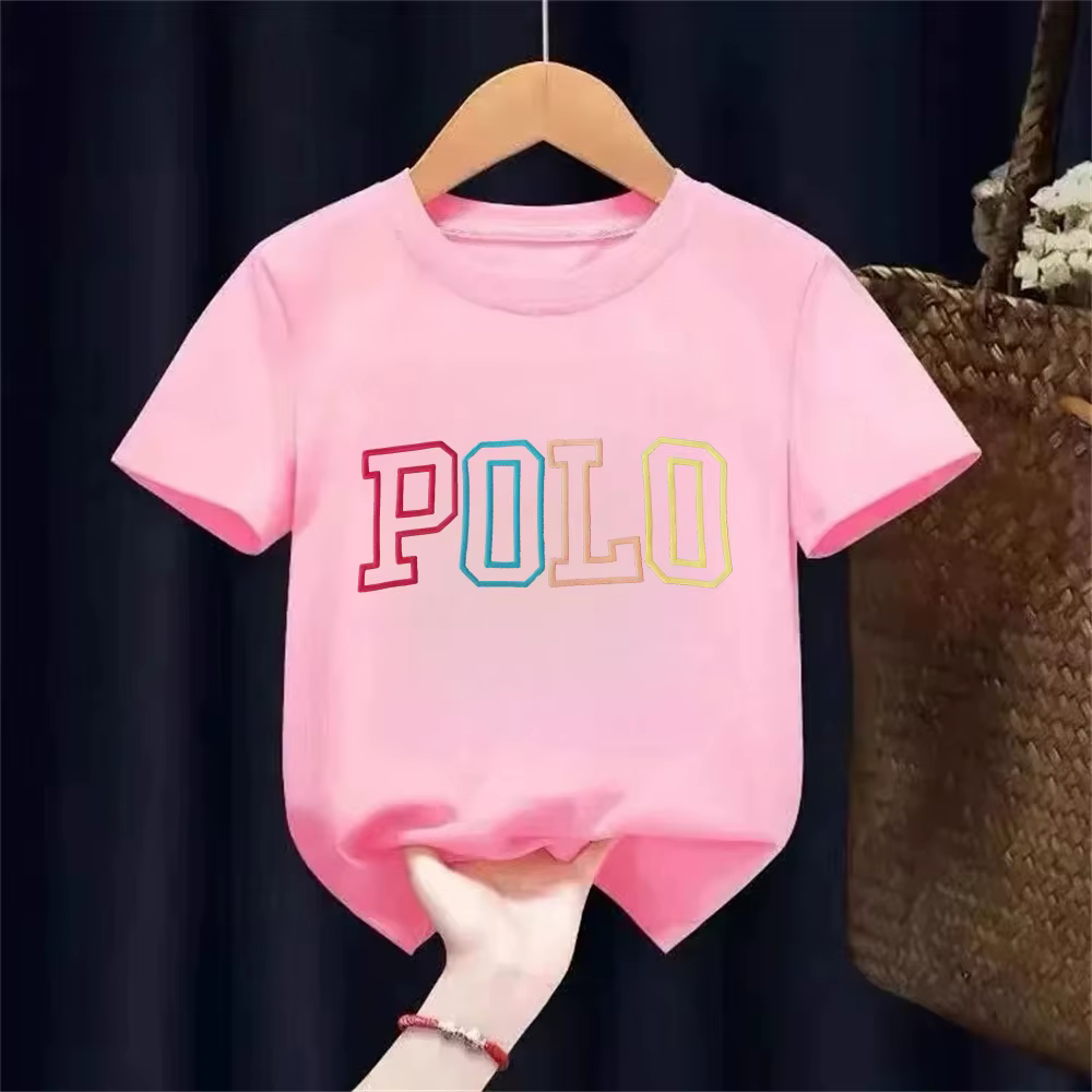 Polo tendance à imprimé lettres, décontracté et polyvalent, adapté à la tenue quotidienne des filles, t-shirt d'été pour enfants, 100% pur coton, style coréen