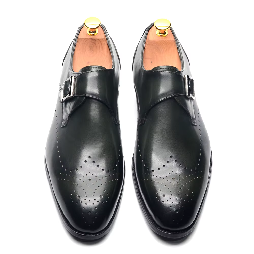Chaussures habillées élégantes pour hommes à boucle unique en cuir véritable