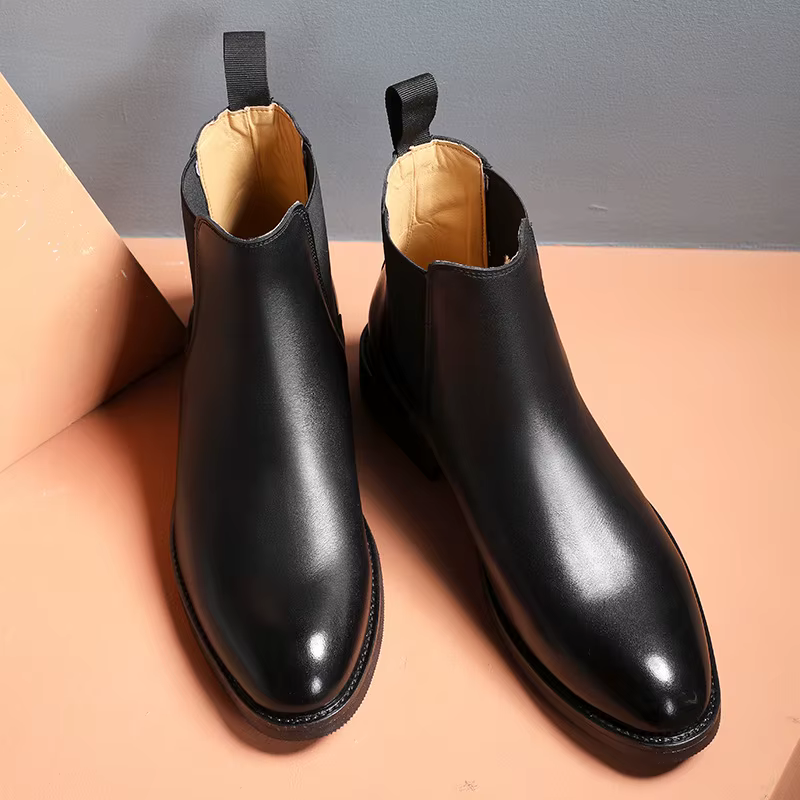 Bottines Chelsea classiques rétro en cuir véritable pour hommes