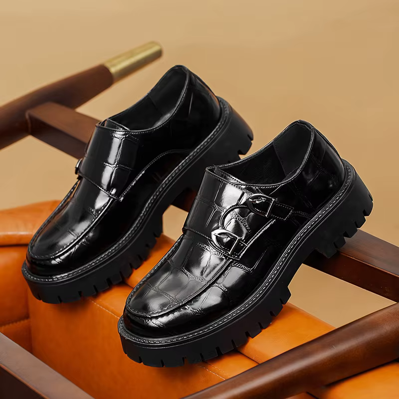 Hommes sans lacet plate-forme hauteur augmenter mocassins semelle épaisse chaussures en cuir fête de mariage bureau