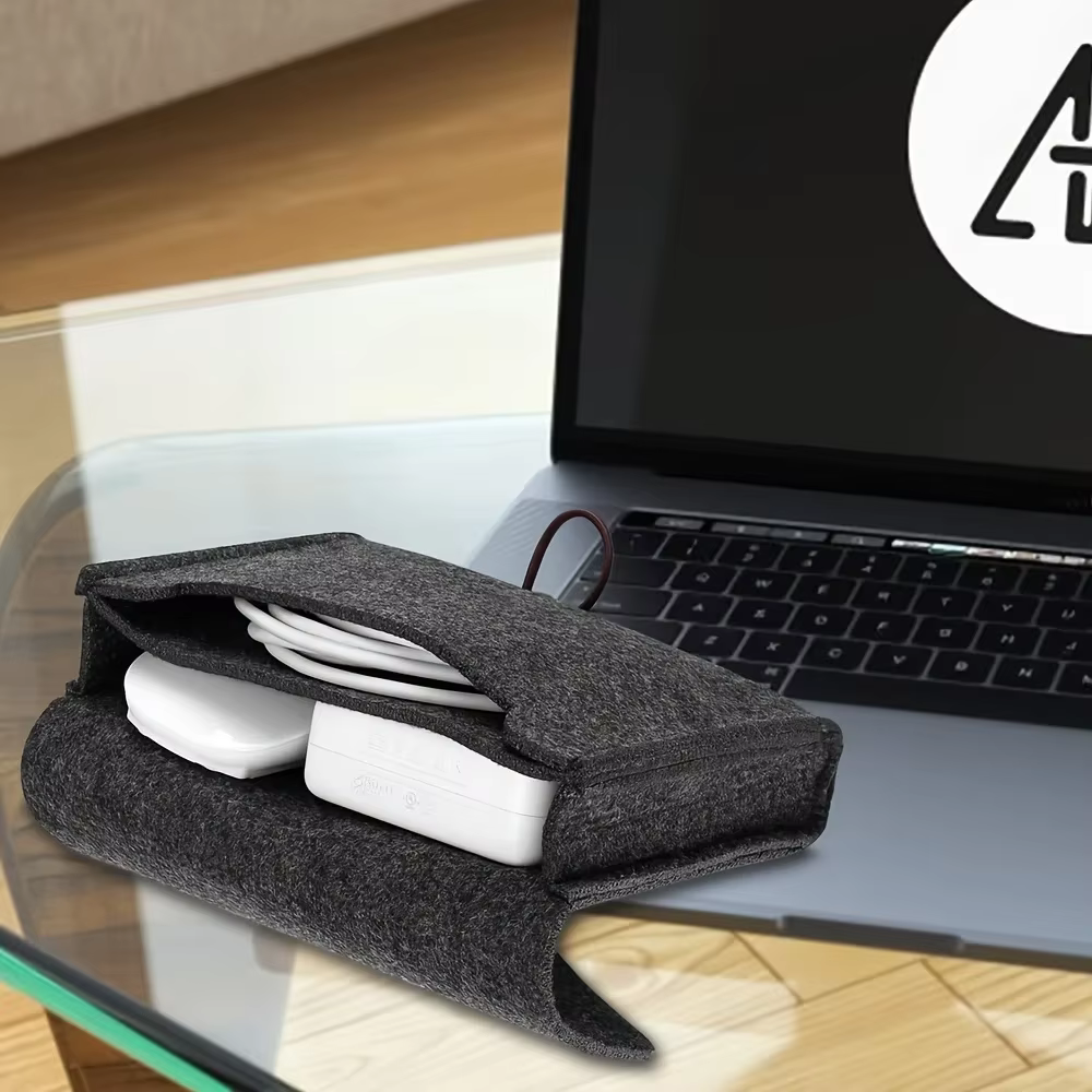Organisateur portable en feutre pour accessoires électroniques - Étui de rangement pour adaptateur secteur et câbles USB pour les voyages