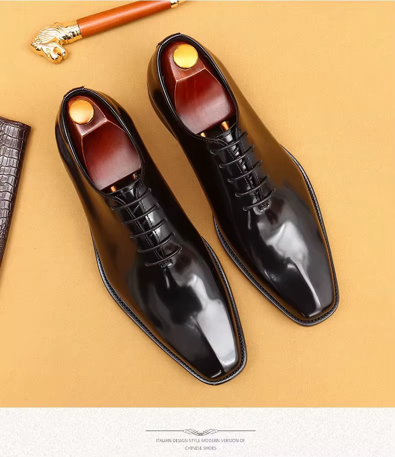 Derby – chaussures de mariage en cuir verni brillant pour hommes