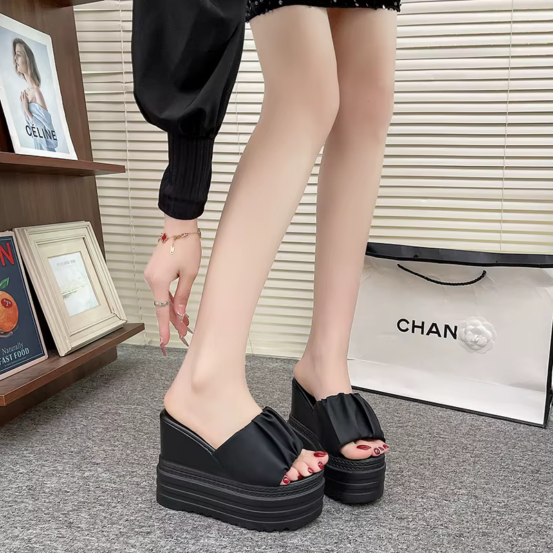 12CM pantoufles chaussures décontractées augmenté plate-forme interne diapositives cale femmes talons de luxe doux haut