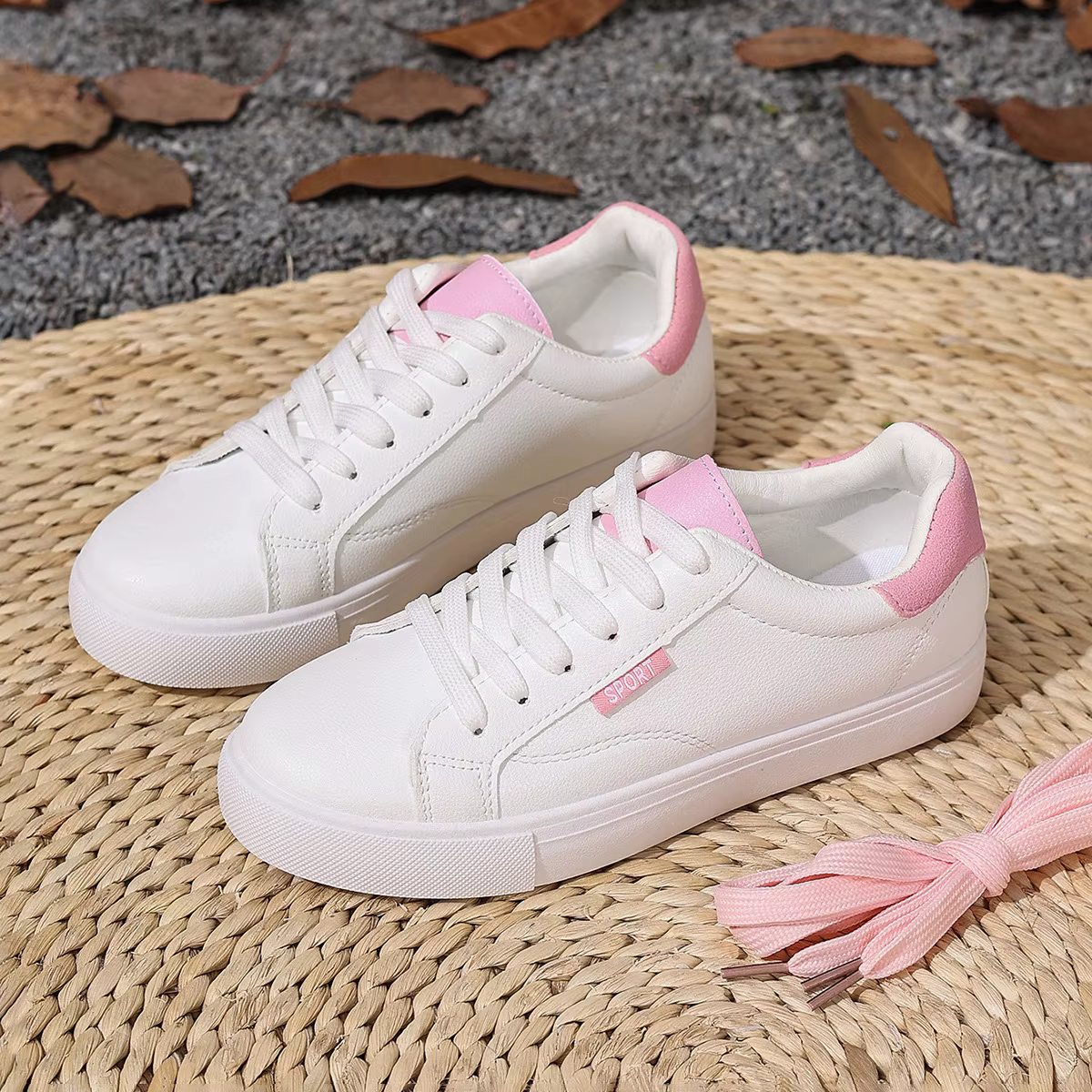 Chaussures blanches femmes printemps automne fond plat en cuir baskets décontracté à lacets étudiants collège Style