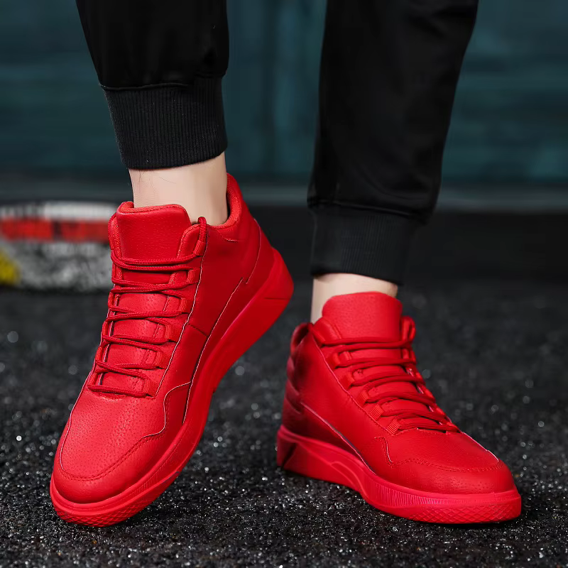 Chaussures de Skate montantes en cuir rouge pour hommes