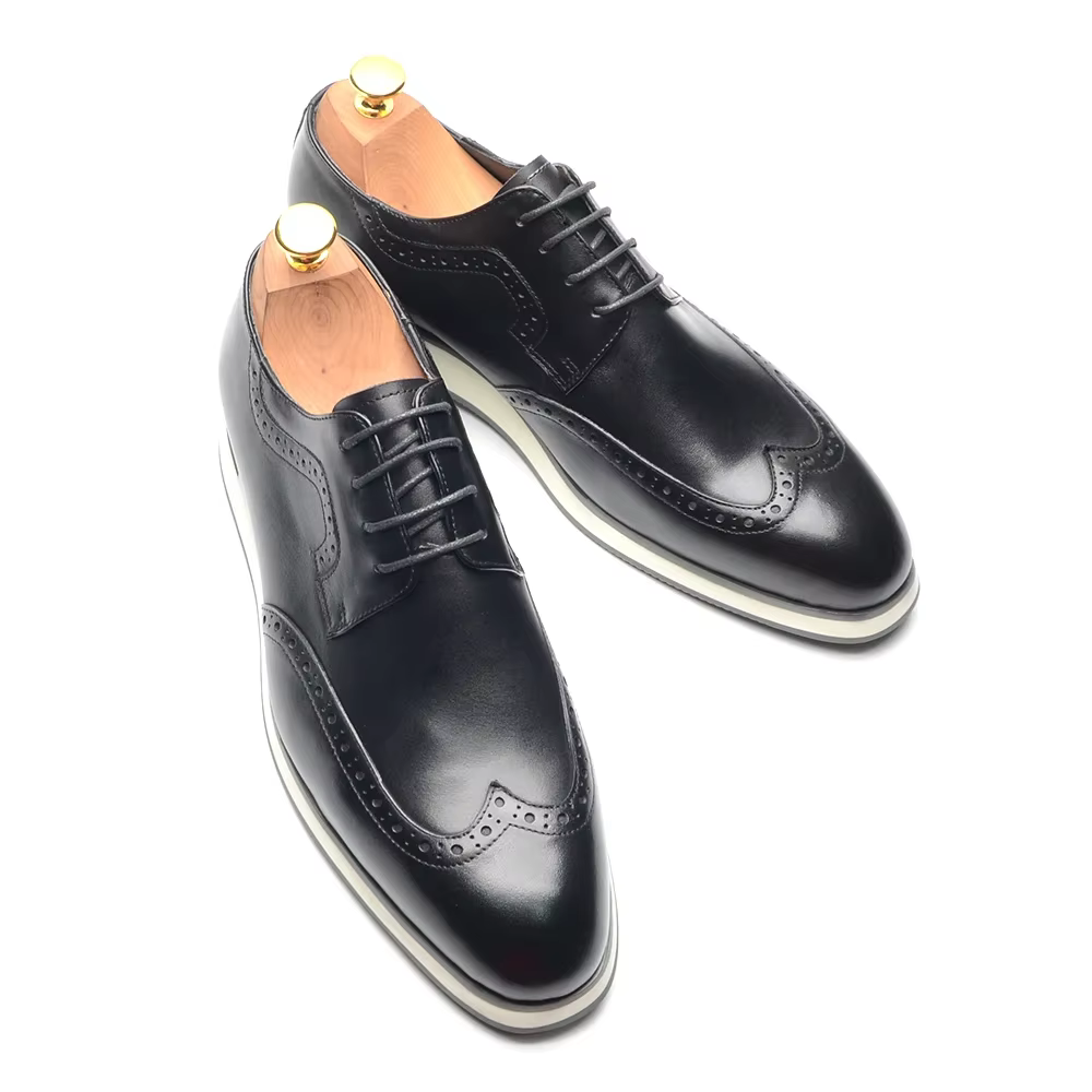 XEBOS hommes blanc été baskets en cuir véritable respirant à lacets aile pointe Derby chaussures décontracté en plein