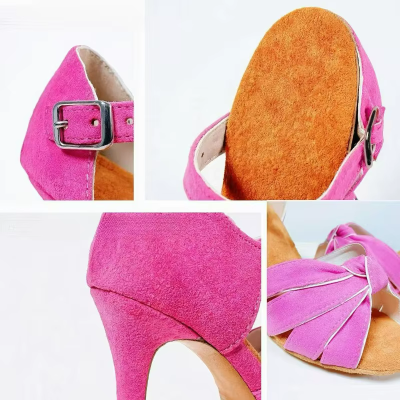 Chaussures de danse latine roses pour femmes, sandales professionnelles à talons hauts et semelles souples pour la pratique de la cha cha rumba sur scène