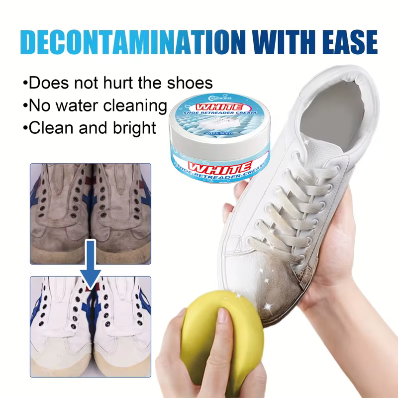 Crème Nettoyante et Rénovatrice pour Chaussures Blanches – Nettoyant et Redresseur de Brillance pour Baskets