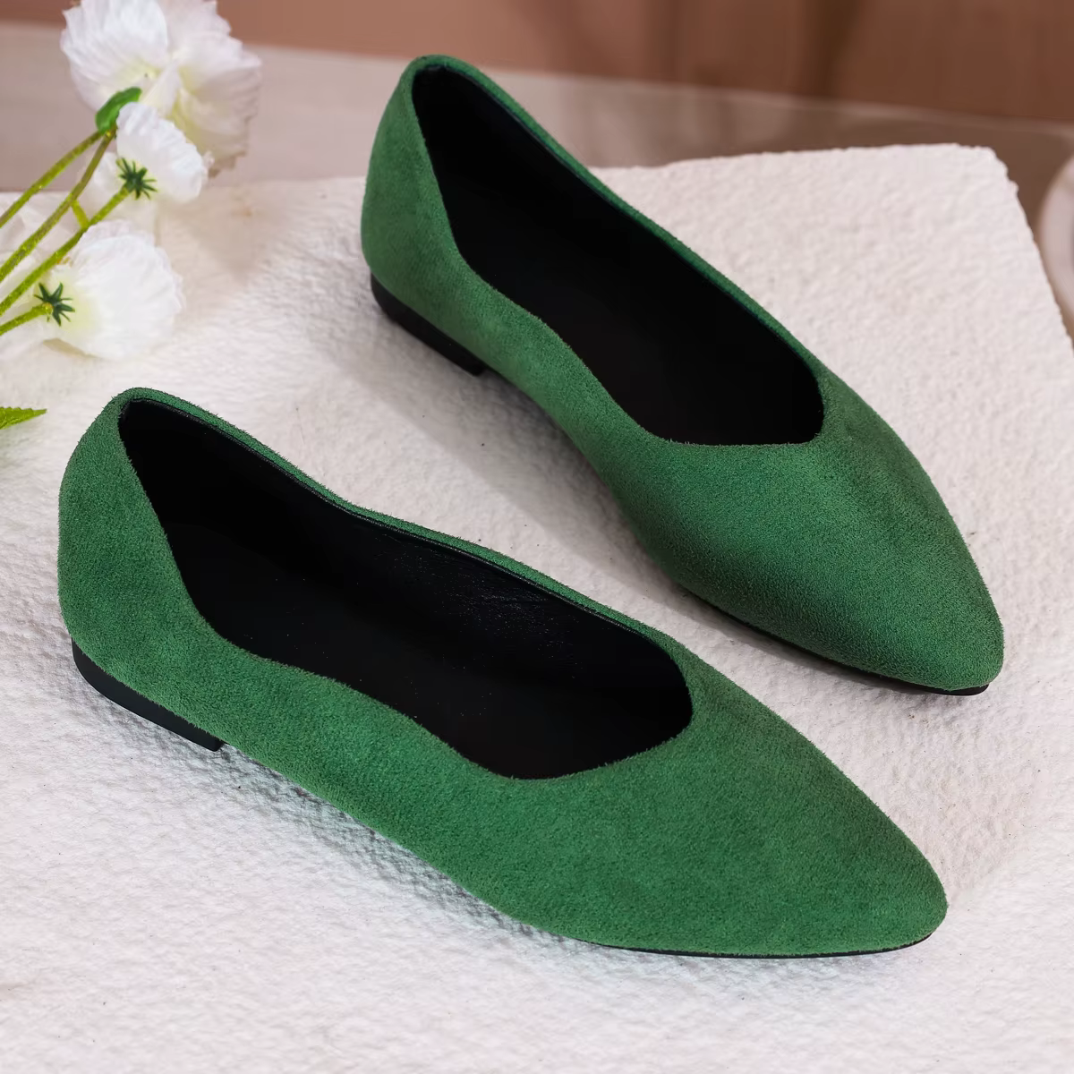 Chaussures plates pour femmes en daim vert printemps-automne