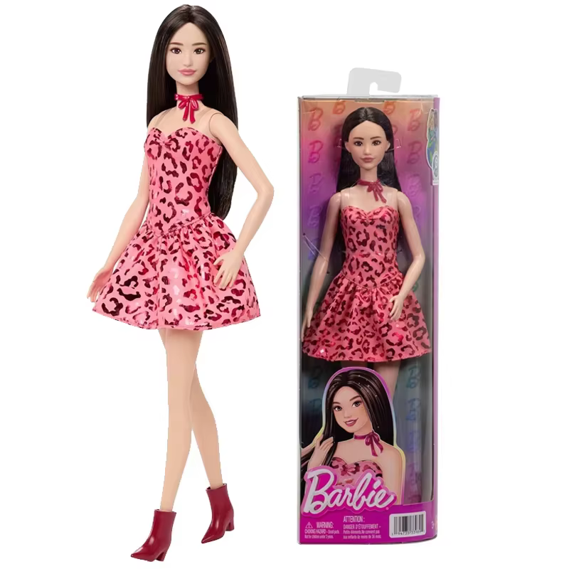 Poupée Barbie Fashionistas Série Classique Cheveux blonds Vêtements roses avec chemise à imprimé cachemire Pinces à cheveux Ornement breloque Cadeau