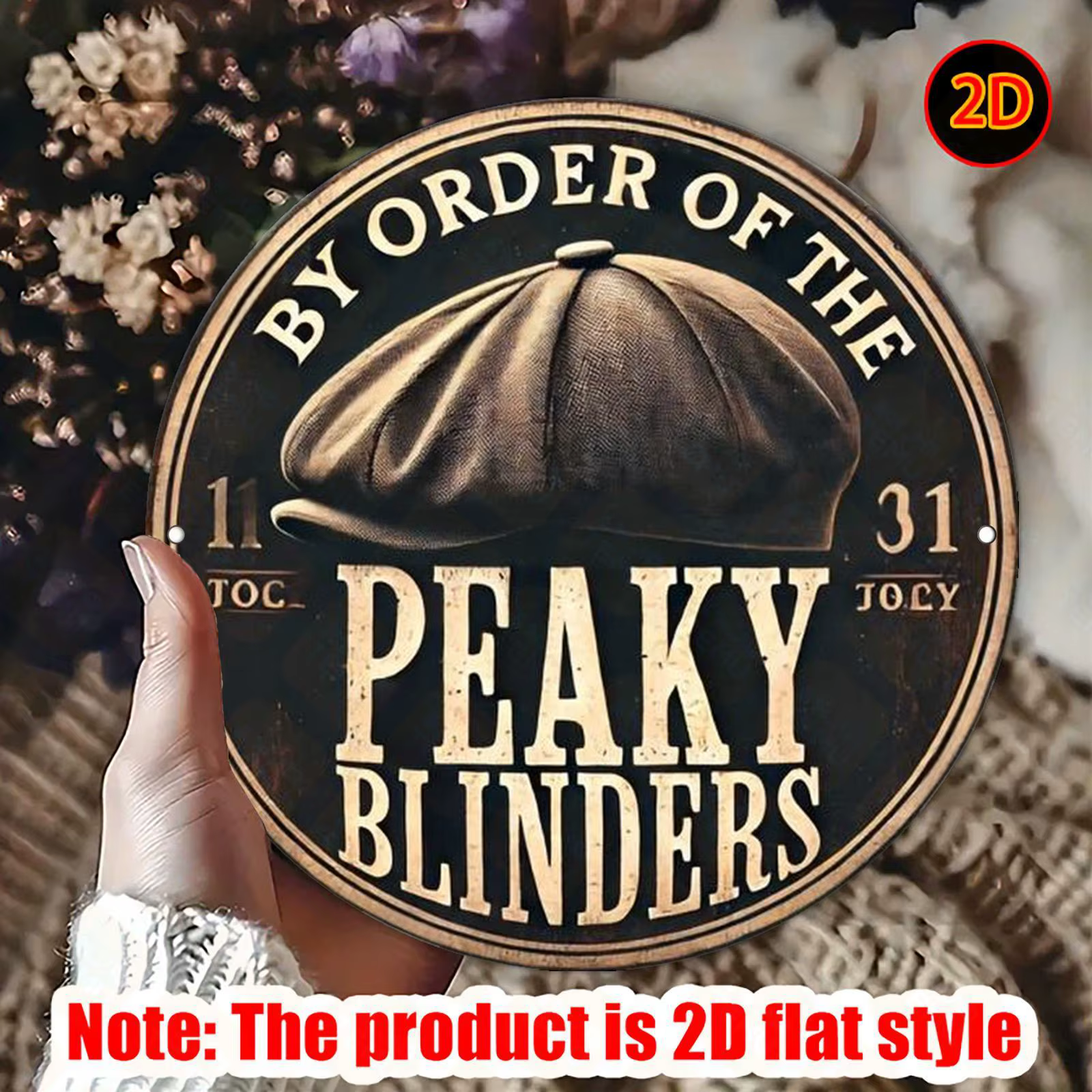 Panneau en métal HD vintage Peaky Blinders By Order Of The - Design rétro de casquette de gangster britannique avec esthétique plate 2D avec Au