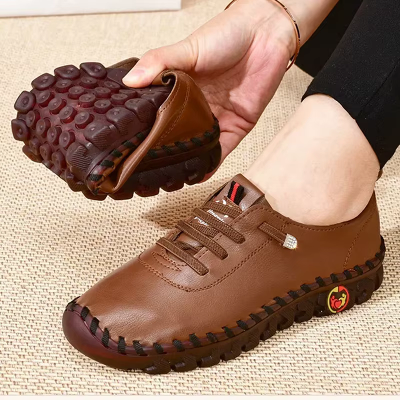Baskets pour femmes en cuir décontracté vulcanisé femme chaussure doux confortable plat mocassins chaussures sans lacet