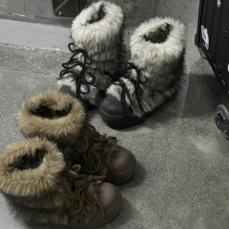 Fourrure femmes neige bottines appartements plate-forme chaussures chaudes femme concepteur hiver nouvelle tendance en peluche décontracté confortable baskets