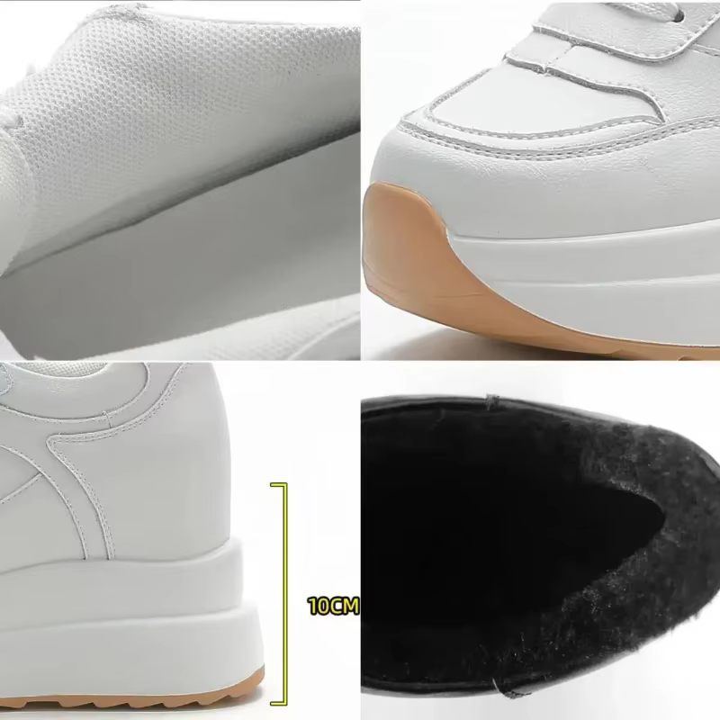 Talons compensés femmes baskets en cuir chaussures de marche hauteur interne augmenter 10 cm femme