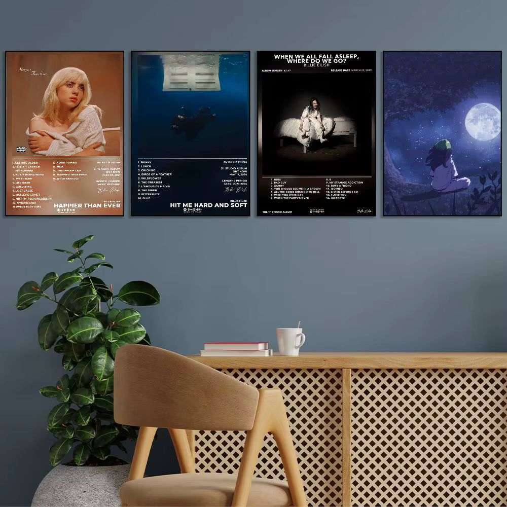 Autocollants muraux auto-adhésifs pour décoration de maison, imprimés de galerie d'affiches Singer B-Billie E-EilishS, autocollants muraux pour salon