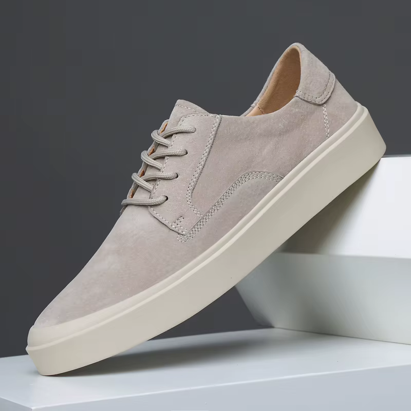 Baskets décontractées en cuir suédé beige pour hommes