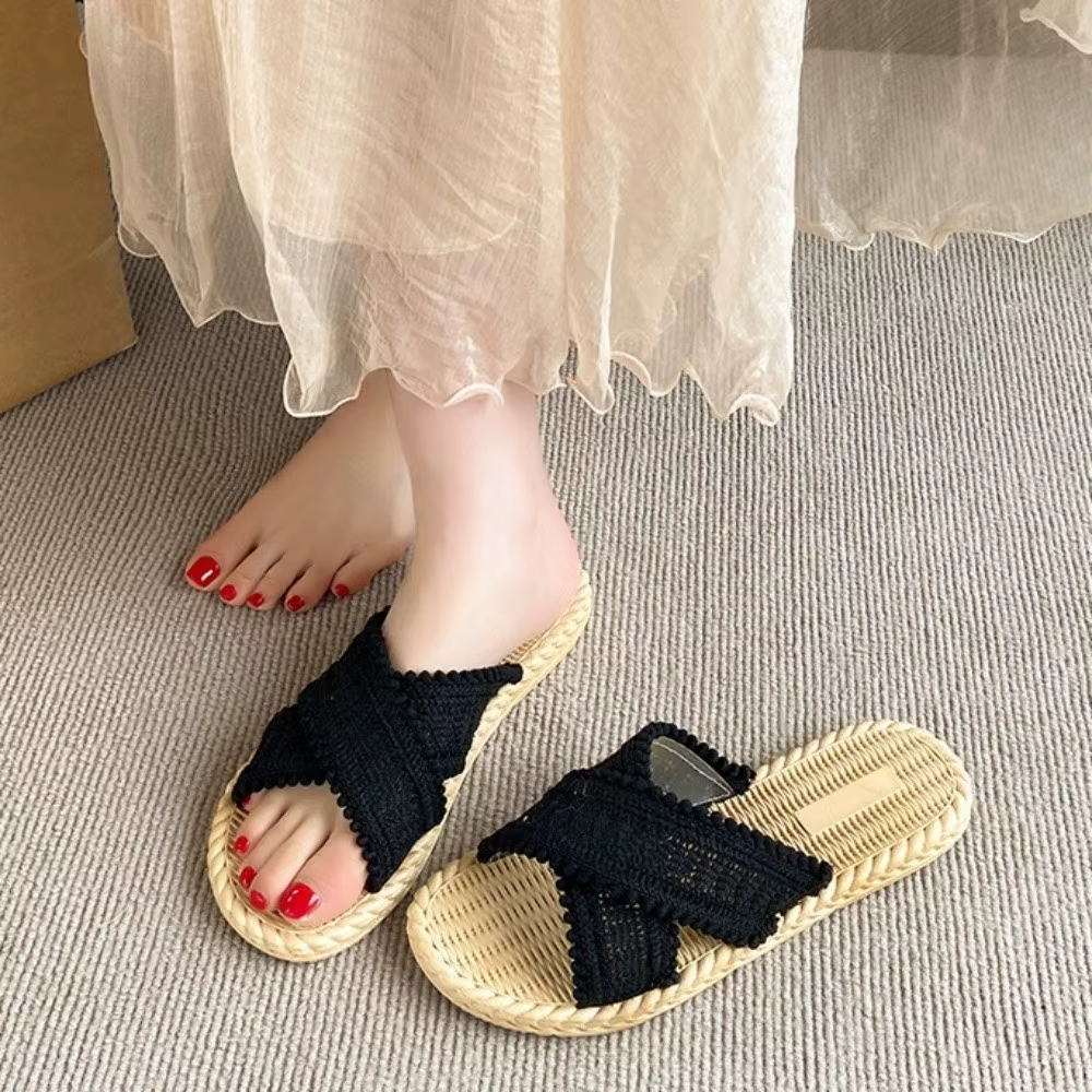 Sandales plates décontractées de style bohème tressé pour les vacances