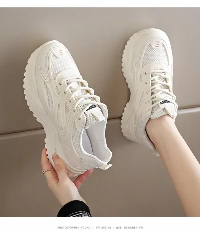 Baskets épaisses en cuir blanc pour femmes