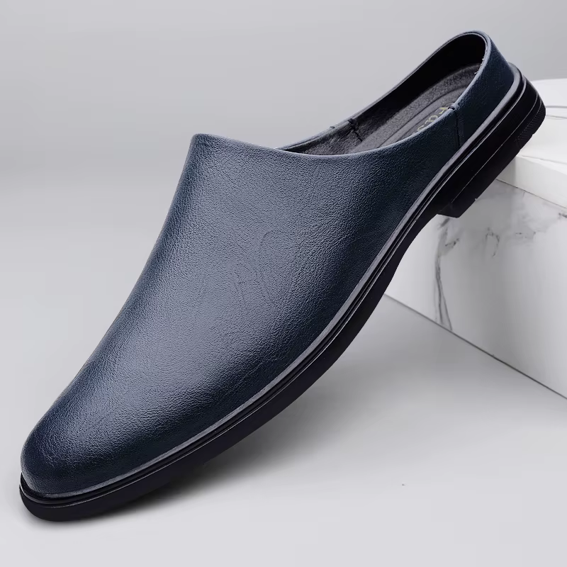 Demi-chaussures en cuir blanc pour hommes, Mules noires, mocassins dos nu, pantoufles semi-traînées, chaussures décontractées, sandales à bout fermé, plates à enfiler