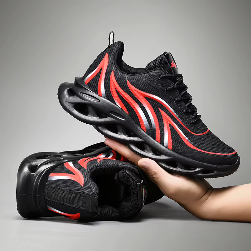 Chaussures de course hommes mode sport athlétique lame amorti baskets tricot Jogging formateurs flamme imprimé chaussure