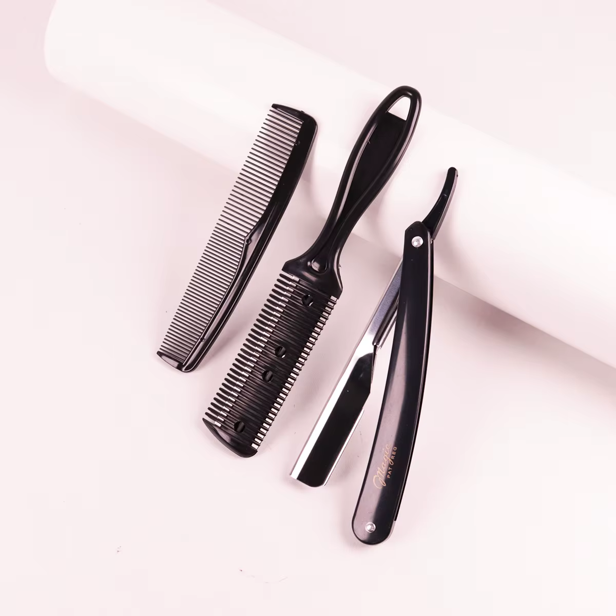 Ensemble d'outils de coiffure - rasoir, peigne avec rasoir, peigne à double face, outils de coiffure, spécialement conçus pour les perruques en cheveux naturels
