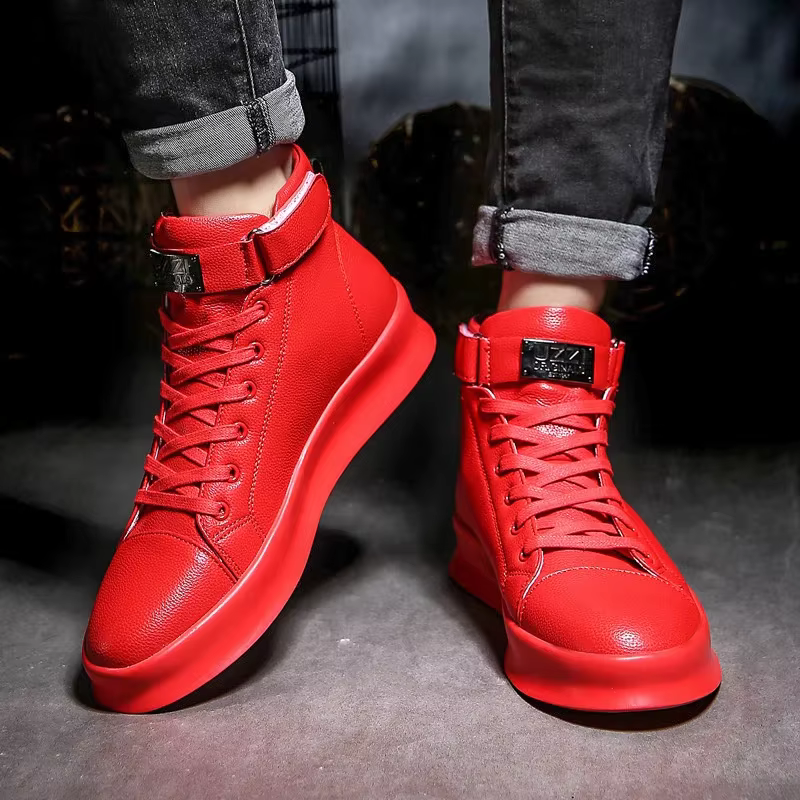 Mode luxe hommes rouge baskets hautes en cuir PU espadrilles décontractées