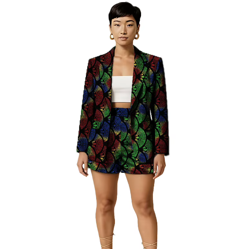 Costume de Couture africaine pour femmes, blazer imprimé tendance, veste avec Mini short, tenues de mariage élégantes et colorées