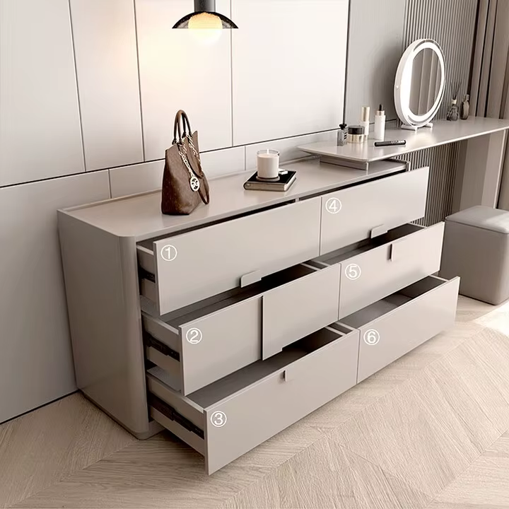 Table de maquillage de luxe légère pour chambre à coucher, moderne, Simple, intégrée, seau de rangement de chevet, armoire Premium S