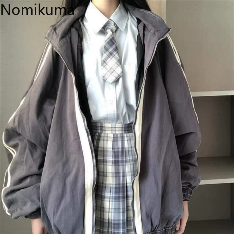 Vestes surdimensionnées pour femmes, Ropa Mujer Preppy, mode décontractée, hauts Y2k, manteaux coréens Vintage, Style col montant, fermeture éclair, vêtements d'extérieur, 2025