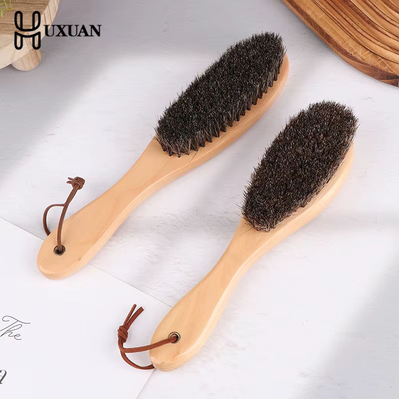 Brosse en crin de cheval, manche en bois, brosse pour vernis à chaussures, brosse de nettoyage du linge en crin de cheval doux, brosse de nettoyage antistatique