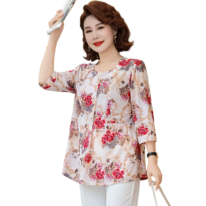 Chemises surdimensionnées élégantes pour femmes, t-shirt, hauts amples, Vintage, vêtements d'été pour femmes d'âge moyen